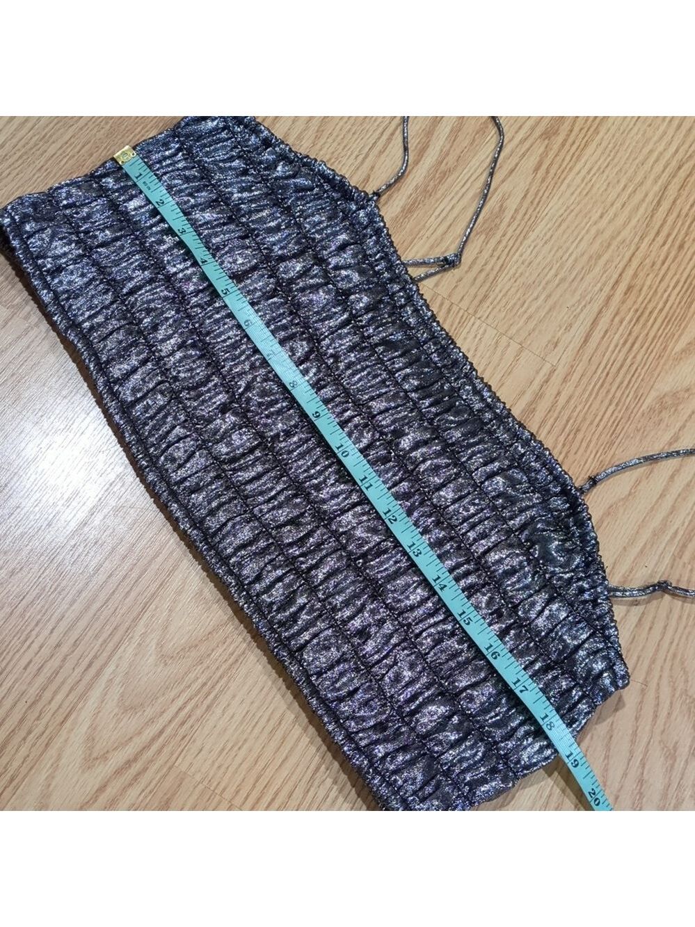 silver metallic strappy smocked top. 2XL - Picture 6 of 8